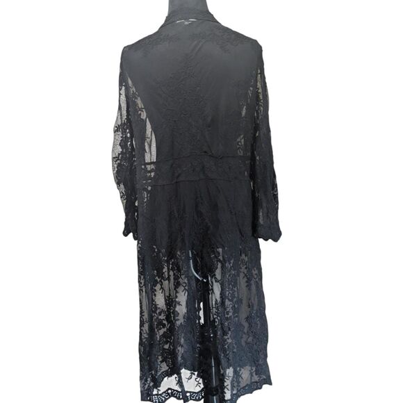 STACCATO Black Lace Duster Kimono Large L Gothic Romantic Whimsigoth Cardigan - Picture 9 of 9